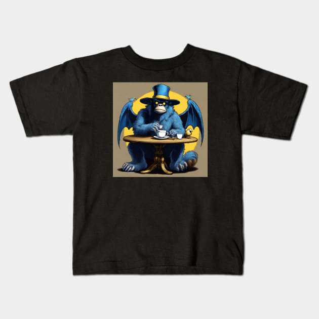 Batsquatch Tea Party Kids T-Shirt by Cryptids, Creeps, And Conspiracy